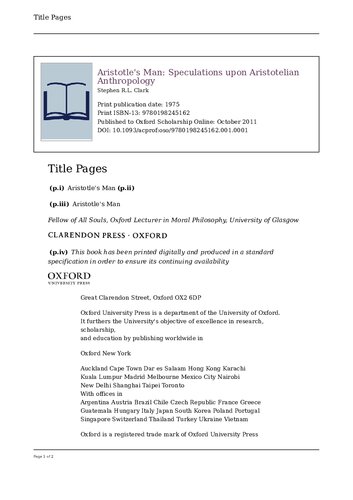 Aristotle's Man: Speculations upon Aristotelian Anthropology