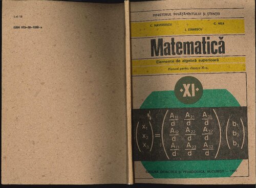 Matematică. Elemente de algebră superioară. Manual pentru clasa a XI-a