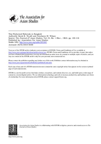 The Journal of Asian Studies, Vol. 25, No. 1 (Nov., 1965), pp. 105-118  Thai Historical Materials in Bangkok