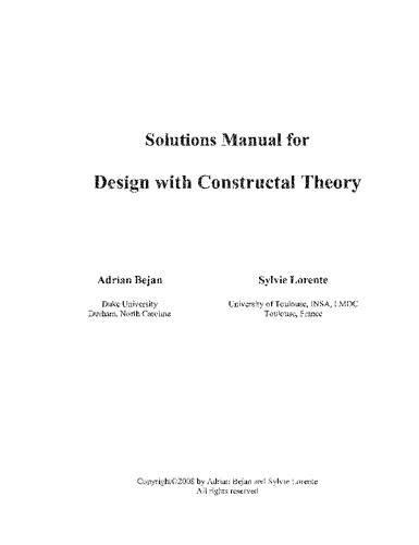 Solutions Manual for Design with Constructal Theory