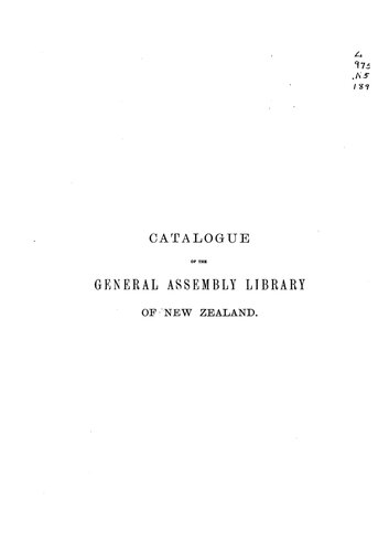 Catalogue of the General Assembly Library of New Zealand 1897