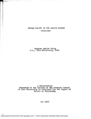 [Dissertation] German Policy in the Baltic States 1918-1919