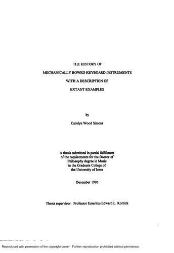 [Dissertation] The History of Mechanically Bowed Keyboard Instruments with a Description of Extant Examples