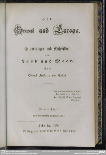 Der Orient und Europa. Erinnerungen und Reisebilder von Land und Meer