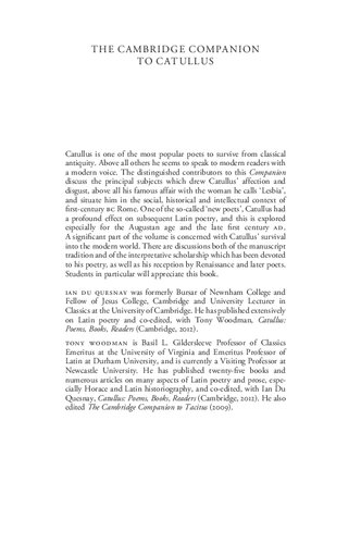 The Cambridge Companion to Catullus