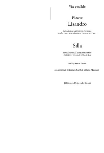 Plutarco: Vite parallele. Lisandro e Silla. Testo greco a fronte