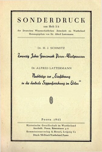 Zwanzig Jahre Grenzmark Posen Sippenforschung Osten