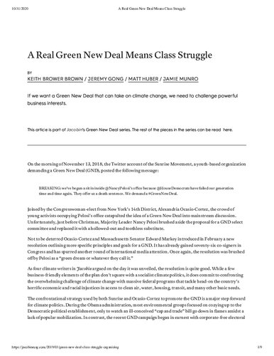 A Real Green New Deal Means Class Struggle