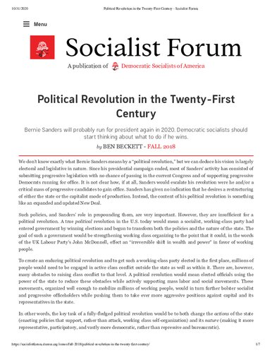 Political Revolution in the Twenty-First Century