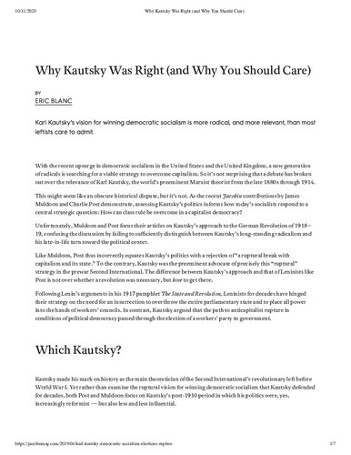 Why Kautsky Was Right (and Why You Should Care)