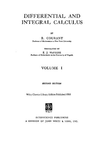Differential and Integral Calculus Vol. I