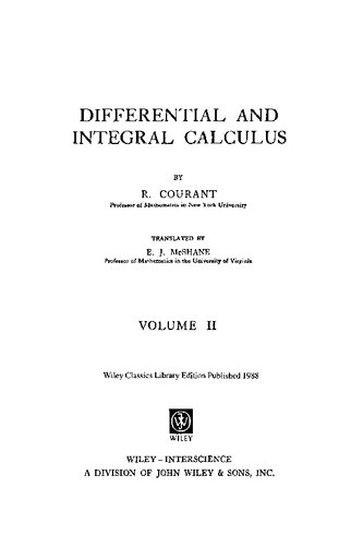Differential and Integral Calculus Vol. II