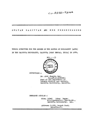 Sultan Raziyyah (Razia) and her Predecessors