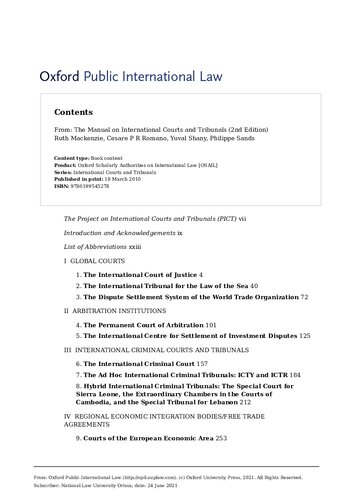 The Manual on International Courts and Tribunals (International Courts and Tribunals Series)