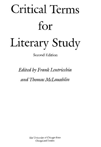Critical Terms for Literary Study, Second Edition