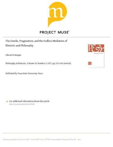 The Greeks, Pragmatism, and the Endless Mediation of Rhetoric and Philosophy