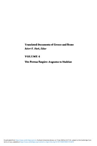 The Roman Empire: Augustus to Hadrian (Translated Documents of Greece and Rome)
