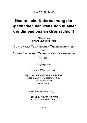 Numerische Untersuchung der Spaetstadien der Transition in einer dreidimensionalen