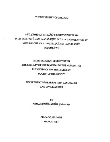 Al Mustasfa min ilm Al Usul: On Legal theory of Muslim Jurispudence