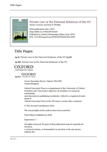 Private Law in the External Relations of the EU