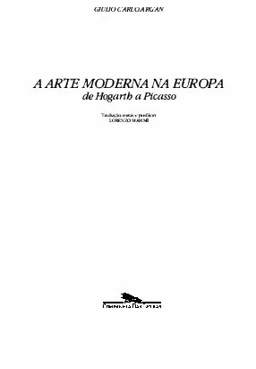 A arte moderna na Europa - De Hogarth a Picasso