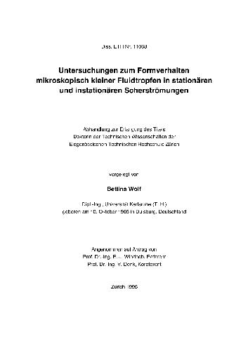 Untersuchungen zum Formverhalten mikroskopisch kleiner Fluidtropfen in stationaren und instationaren Scherstromungen