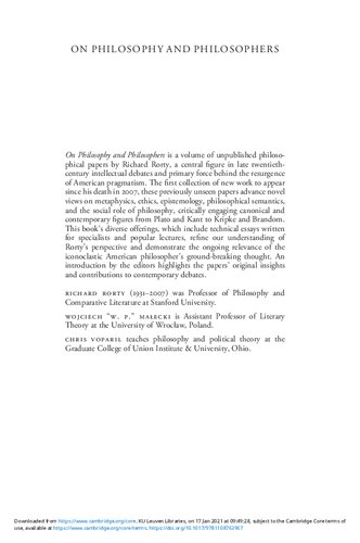 On Philosophy and Philosophers: Unpublished Papers, 1960–2000
