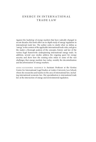 Energy in International Trade Law: Concepts, Regulation and Changing Markets