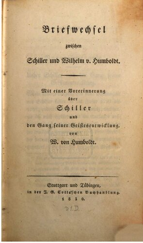 Briefwechsel zwischen Schiller und Wilhelm von Humboldt