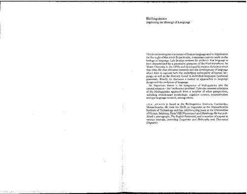 Biolinguistics : Exploring the Biology of Language