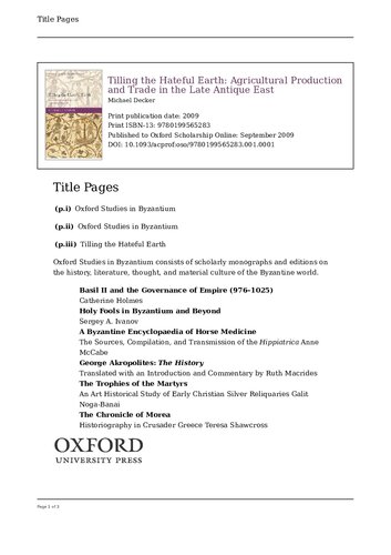 Tilling the Hateful Earth: Agricultural Production and Trade in the Late Antique East