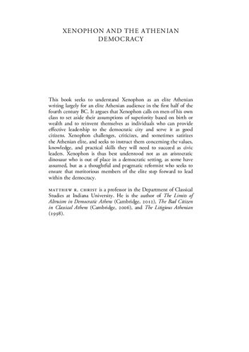 Xenophon and the Athenian Democracy: The Education of an Elite Citizenry