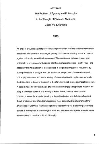 [Dissertation] The Problem of Tyranny and Philosophy in the Thought of Plato and Nietzsche