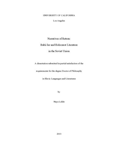 Narratives of Return: Babii Iar and Holocaust Literature in the Soviet Union