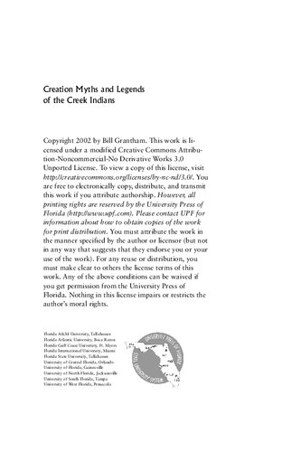 Creation Myths and Legends of the Creek Indians