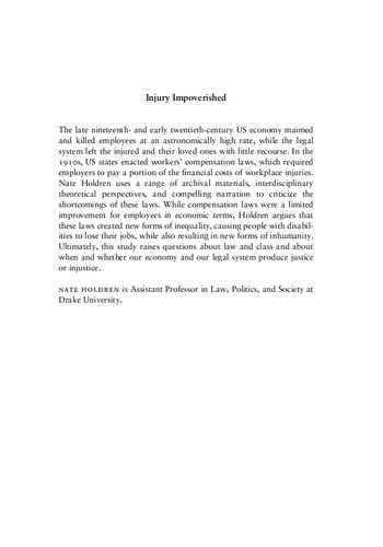 Injury Impoverished: Workplace Accidents, Capitalism, and Law in the Progressive Era