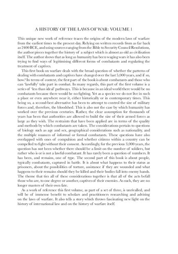 A History of the Laws of War: Volume 1: The Customs and Laws of War with Regards to Combatants and Captives