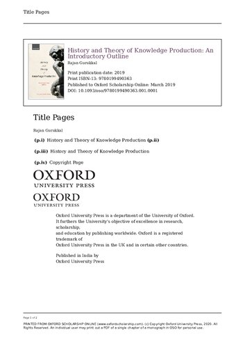 History and Theory of Knowledge Production: An Introductory Outline