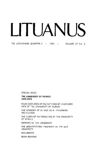 Lituanus, vol.27, issue 2 - The University of Vilnius 1579-1979