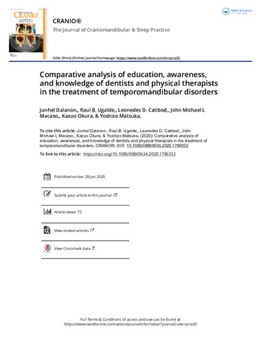 Comparative analysis of education, awareness, and knowledge of dentists and physical therapists in the treatment of temporomandibular disorders