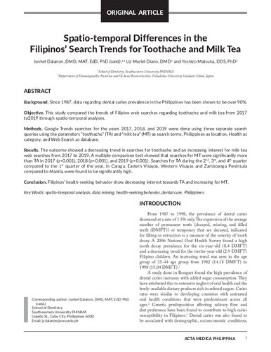 Spatio-temporal Differences in the Filipinos’ Search Trends for Toothache and Milk Tea