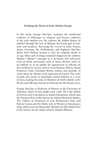Doubting the Divine in Early Modern Europe: The Revival of Momus, the Agnostic God