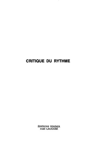 Critique du rythme: anthropologie historique du langage