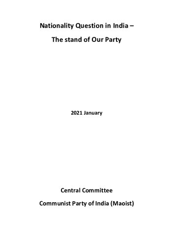 Nationality Question in India – The stand of Our Party