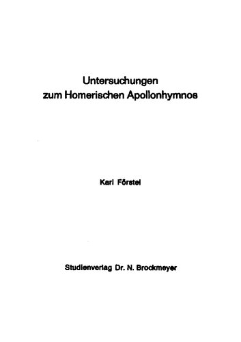 Untersuchungen zum Homerischen Apollonhymnos