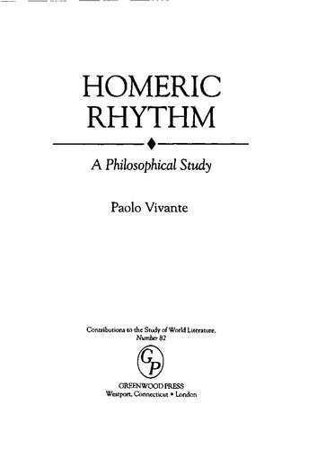 Homeric Rhythm: A Philosophical Study