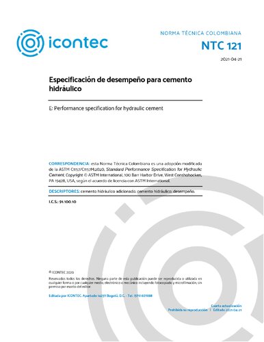 Norma Técnica Colombiana 121:2021 - Especificación de desempeño para cemento hidráulico