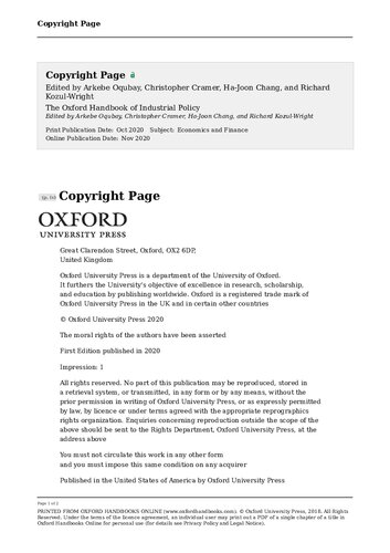 The Oxford Handbook of Industrial Policy