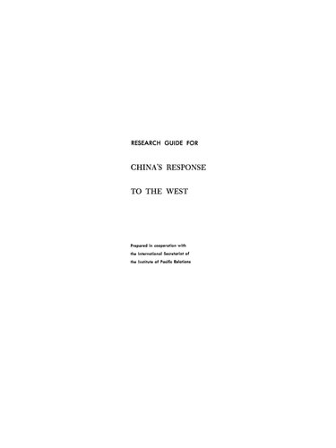 Research Guide for China's Response to the West: A Documentary Survey, 1839–1923
