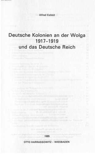 Deutsche Kolonien an der Wolga 1917-1919 und das Deutsche Reich